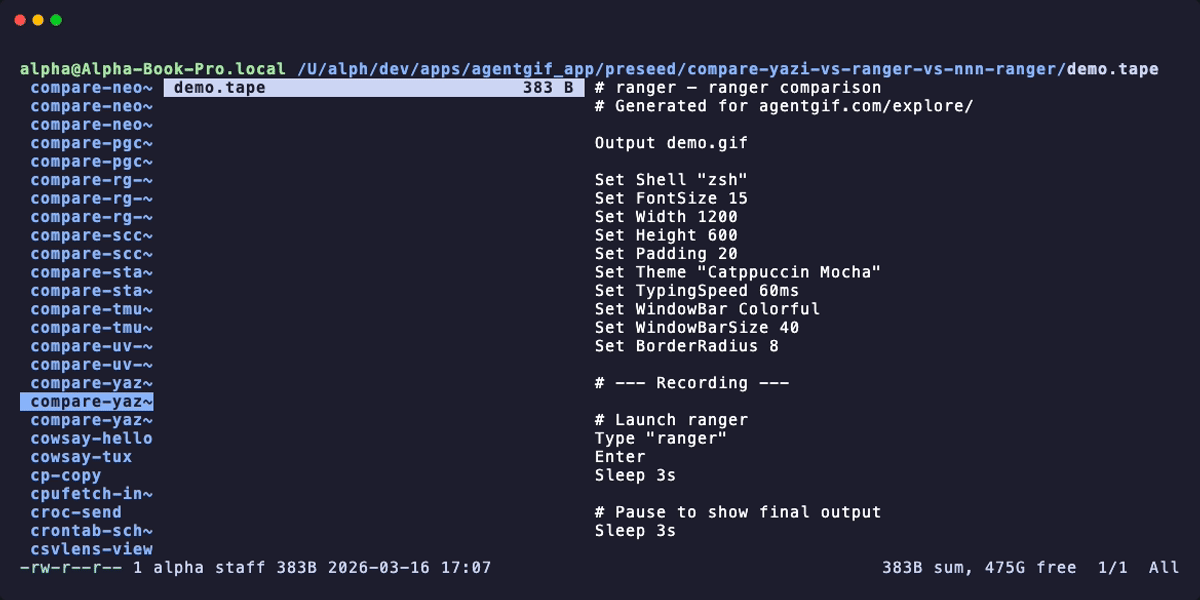 ranger — CLI Tool Guide — AgentGIF — GIF for humans. Cast for agents.