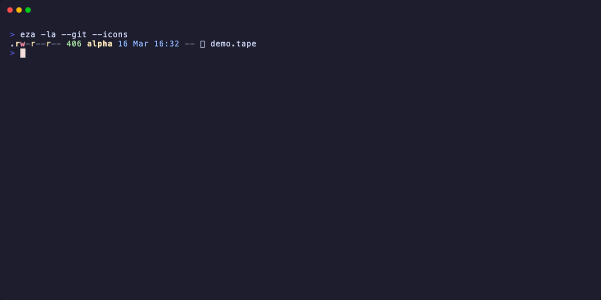 eza — CLI Tool Guide — AgentGIF — GIF for humans. Cast for agents.